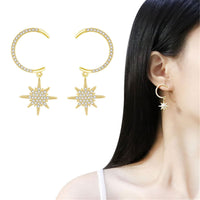 cubic zirconia & 18k Gold-Plated Star Under Moon Drop Earrings - streetregion