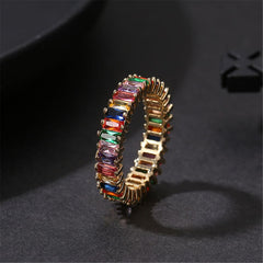 Rainbow Crystal & Cubic Zirconia Baguette Band Ring