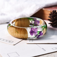 Purple Dried Flower Wooden Bangle