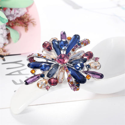 Pink and Multicolor Cubic Zirconia and Silver-Plated Flower Brooch, silver brooch pin, dainty minimalist design, side view
