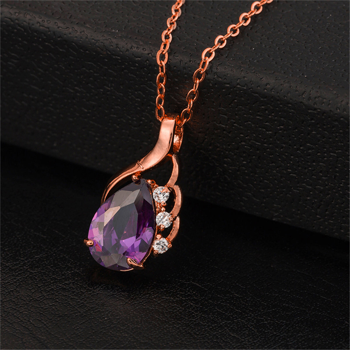 Purple Crystal and Cubic Zirconia Drop Pendant Necklace, pendant necklace for women, detail close-up