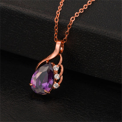Purple Crystal and Cubic Zirconia Drop Pendant Necklace, pendant necklace for women, detail close-up