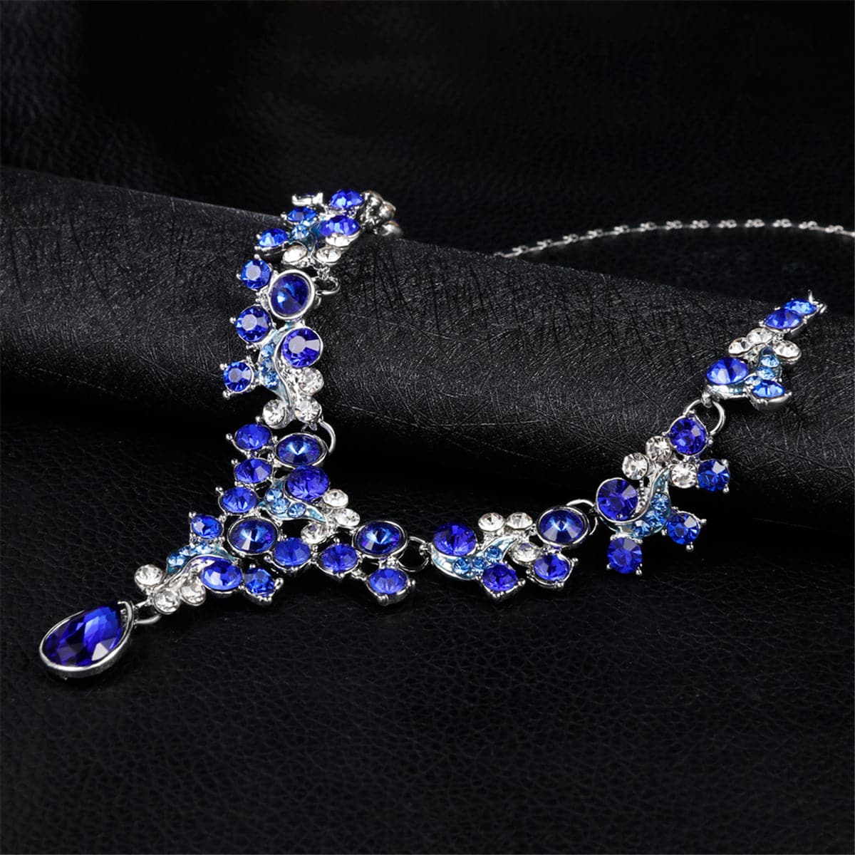 Blue Crystal & Cubic Zirconia Drop Earrings & Statement Necklace
