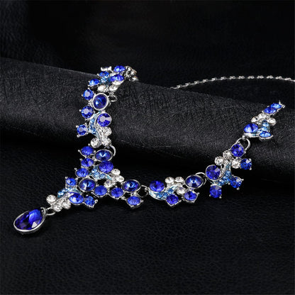 Blue Crystal and Cubic Zirconia Drop Earrings and Statement Necklace, drop earrings for women, styled look