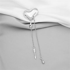 Silver-Plated Heart & Arrow Tassel Brooch