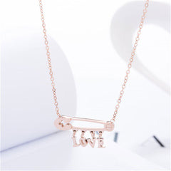 18k Rose Gold-Plated 'Love' Safety Pin Pendant Necklace - streetregion