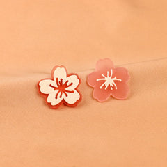 Pink Acrylic & 18K Gold-Plated Cherry Blossom Asymmetrical Stud Earrings