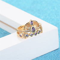 Purple Crystal & Cubic Zirconia Crown Ring Set