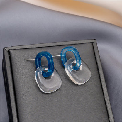 Blue and Clear Catch Drop Earrings, drop earrings for women, dainty minimalist design, detail close-up