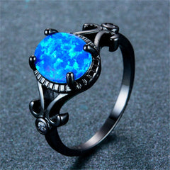 Blue Opal & Black-Plated Openwork Oval Ring - streetregion