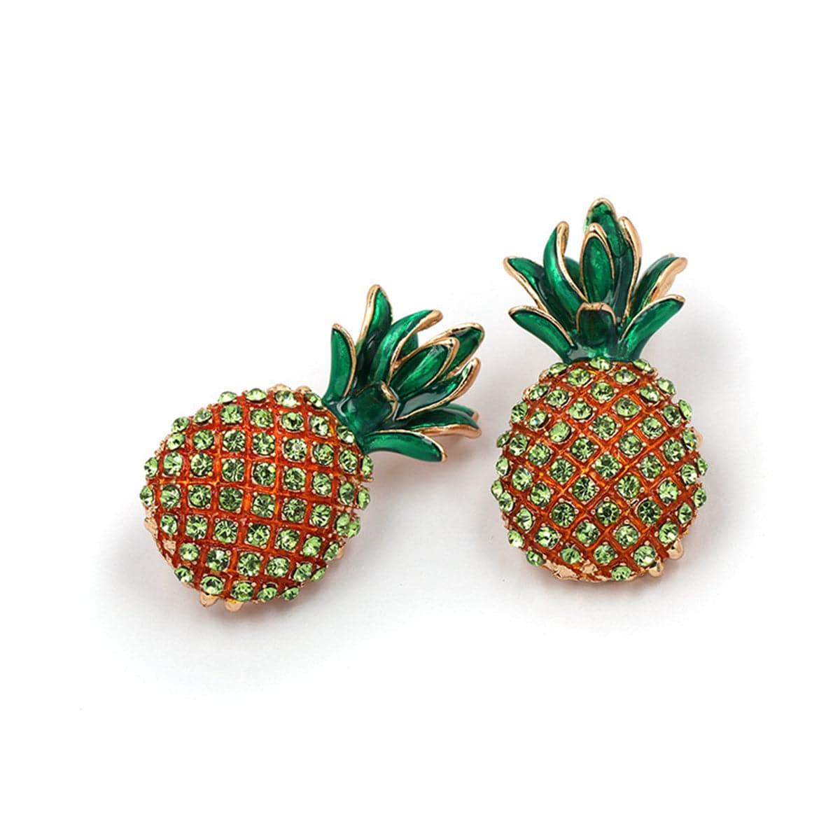 Green Enamel & Cubic Zirconia 18K Gold-Plated Pineapple Stud Earrings