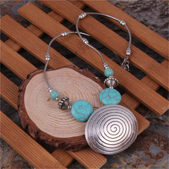 Turquoise & Silver-Plated Oval Pendant Necklace
