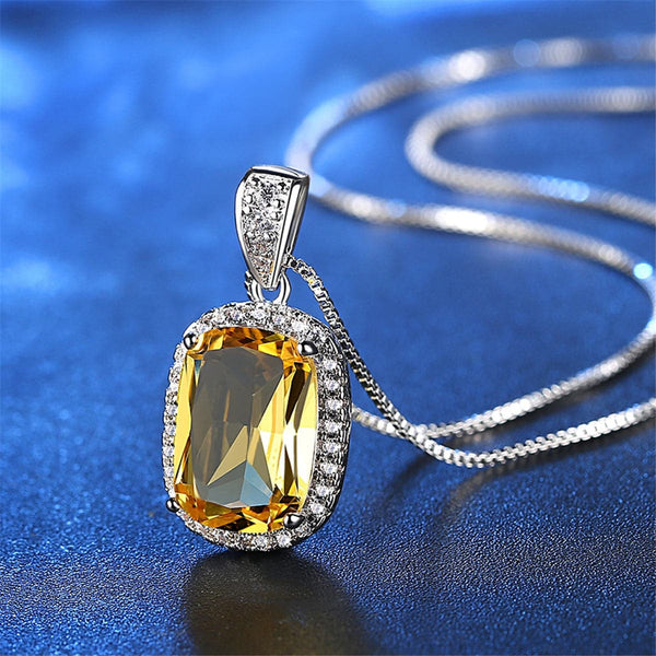 Silvertone & Yellow Crystal Pendant Necklace