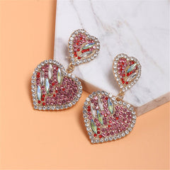 Red Cubic Zirconia & Crystal Heart Drop Earrings