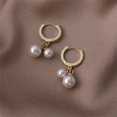 Pearl & Cubic Zirconia 18K Gold-Plated Ridged Charm Duo Drop Earrings