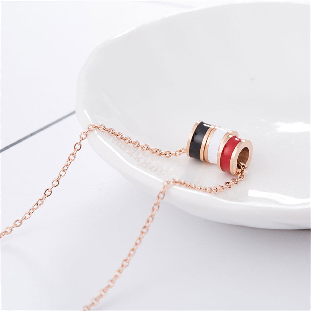 Red & 18K Rose Gold-Plated Multi-Ring Pendant Necklace