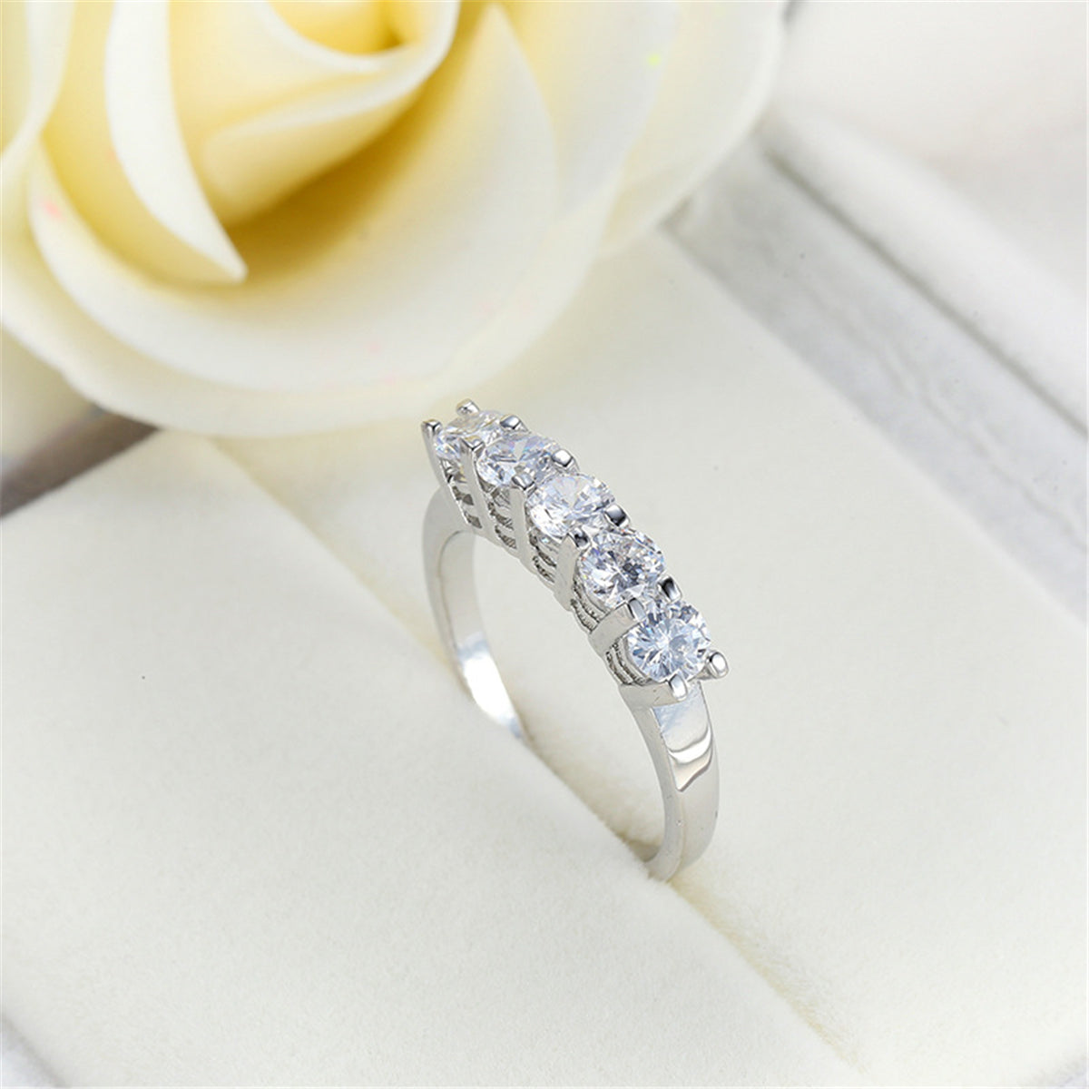 Crystal and Silver-Plated Five-Stone Ring, silver statement rings for women, elegant gift for her, lifestyle look