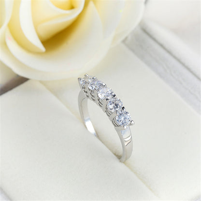 Crystal and Silver-Plated Five-Stone Ring, silver statement rings for women, elegant gift for her, lifestyle look