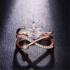 Cubic Zirconia & Crystal 18K Rose Gold-Plated Floral Ring
