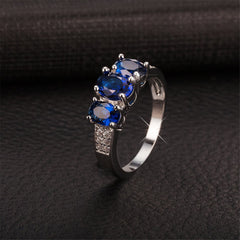Blue cubic zirconia & Silver-Plated Ring - streetregion