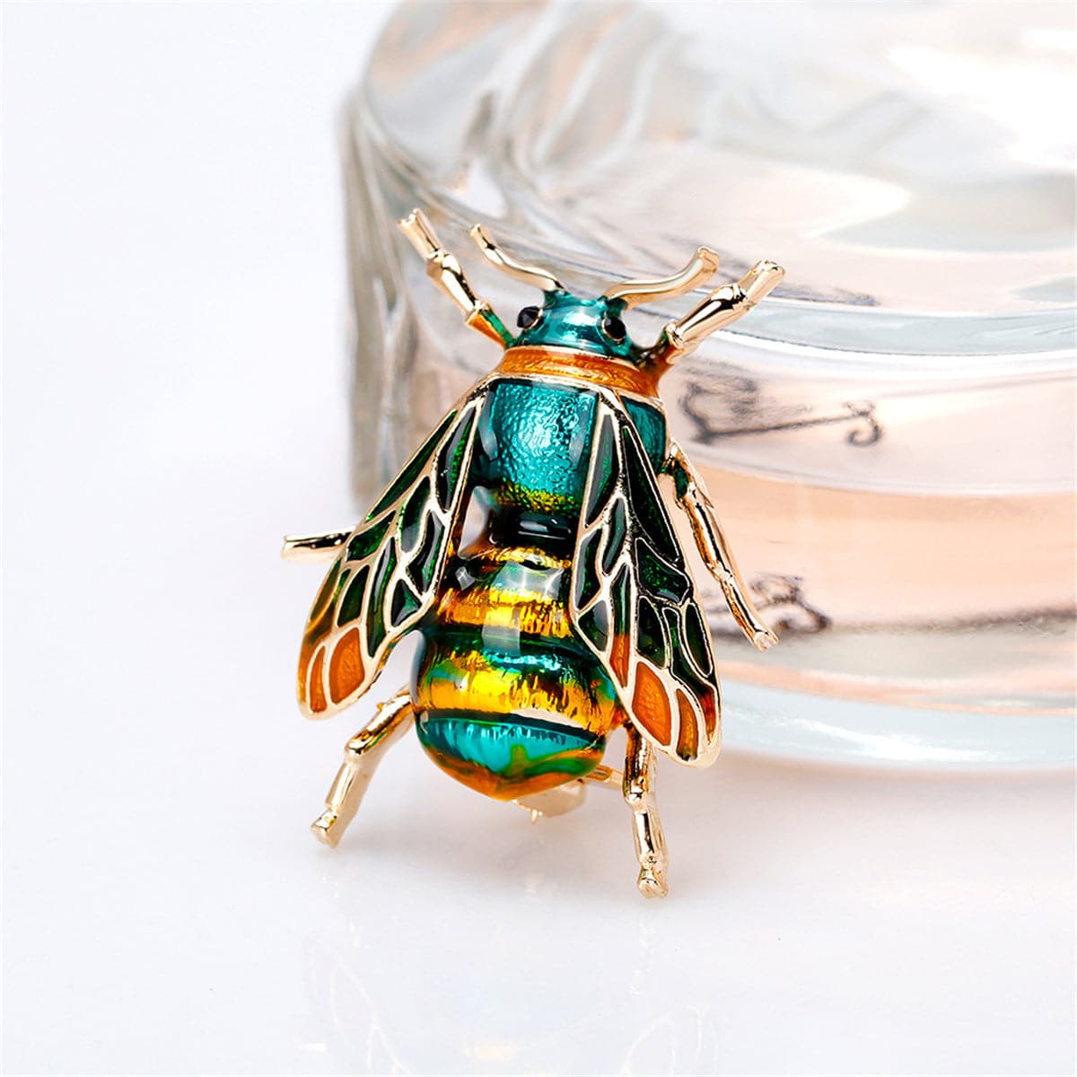 Green Enamel & 18K Gold-Plated Beetle Brooch