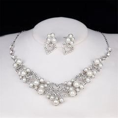 Pearl & Cubic Zirconia Heart Statement Necklace Set