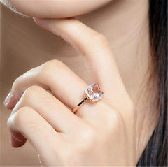 Champagne Crystal & Cubic Zirconia 18K Rose Gold-Plated Halo Cushion-Cut Ring