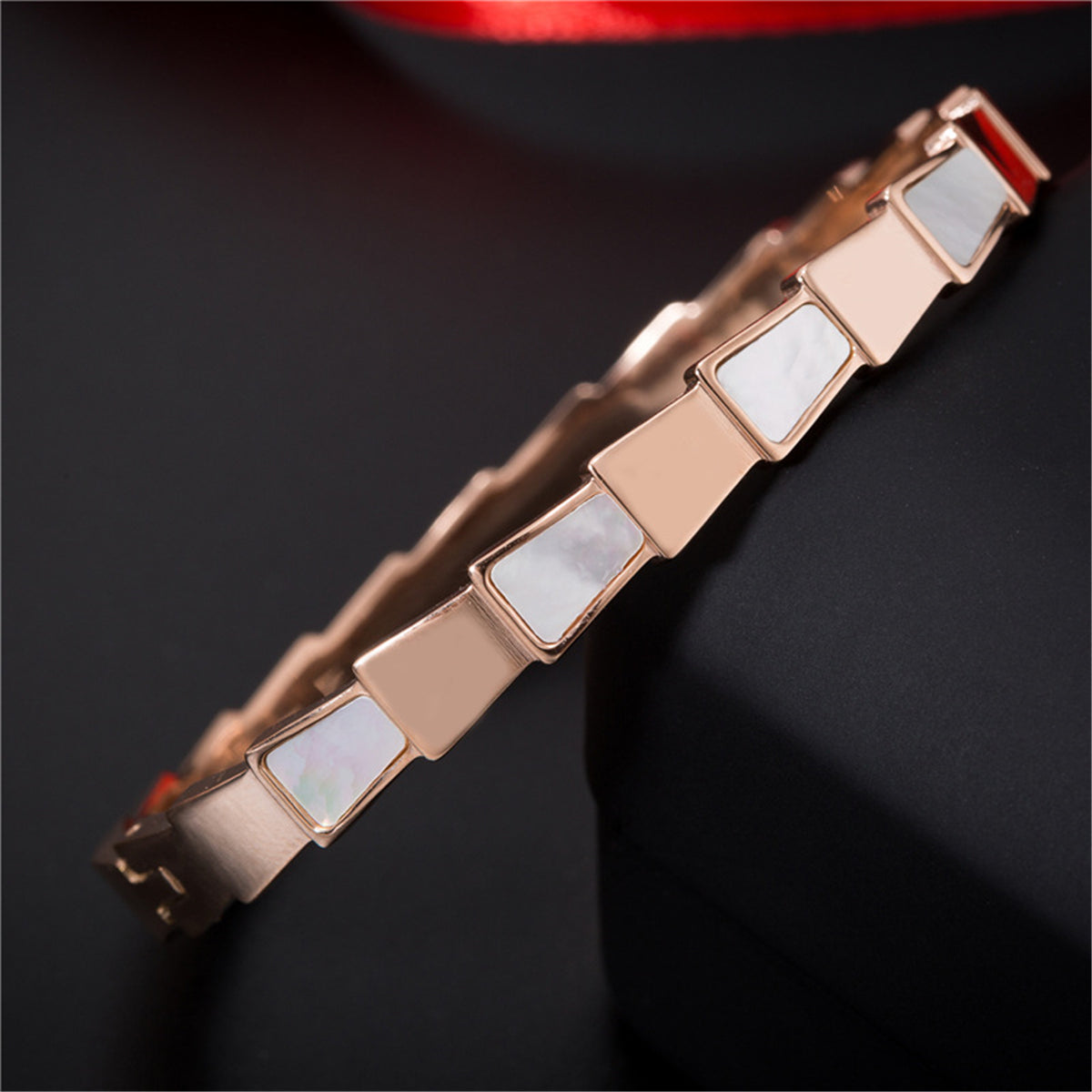 18K Rose Gold-Plated Ladder Bangle, rose gold bangle bracelet, everyday style, styled look