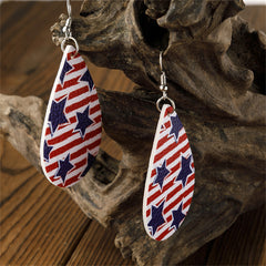 White & Red Polystyrene Starry Stripes Teardrop Drop Earrings