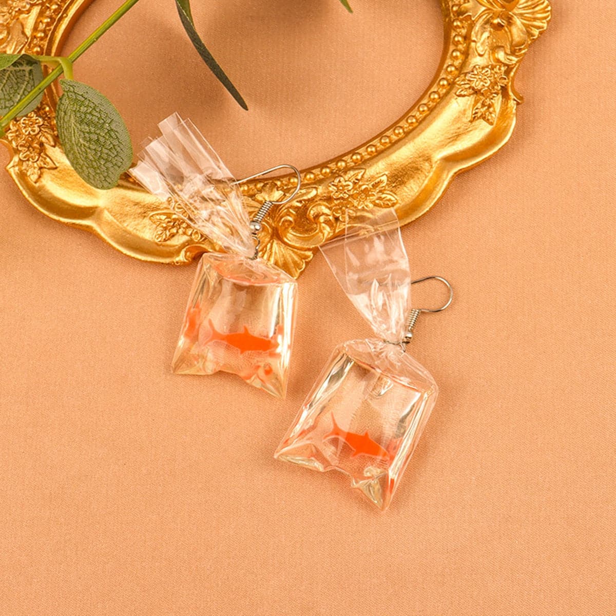 Orange & Silver-Plated Carp Shape Drop Earrings