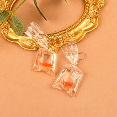 Orange & Silver-Plated Carp Shape Drop Earrings