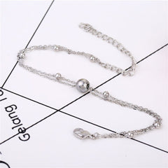 Silver-Plated Beaded Layered Station Charm Anklet