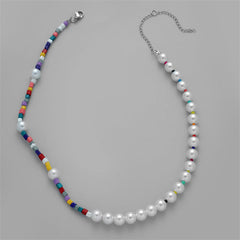 Blue Teal Howlite & Pearl Beaded Necklace