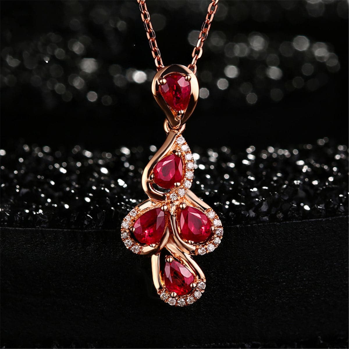 Red Crystal and Cubic Zirconia Multi-Teardrop Pendant Necklace, pendant necklace for women, side view