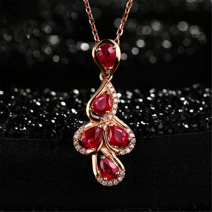 Red Crystal and Cubic Zirconia Multi-Teardrop Pendant Necklace, pendant necklace for women, side view