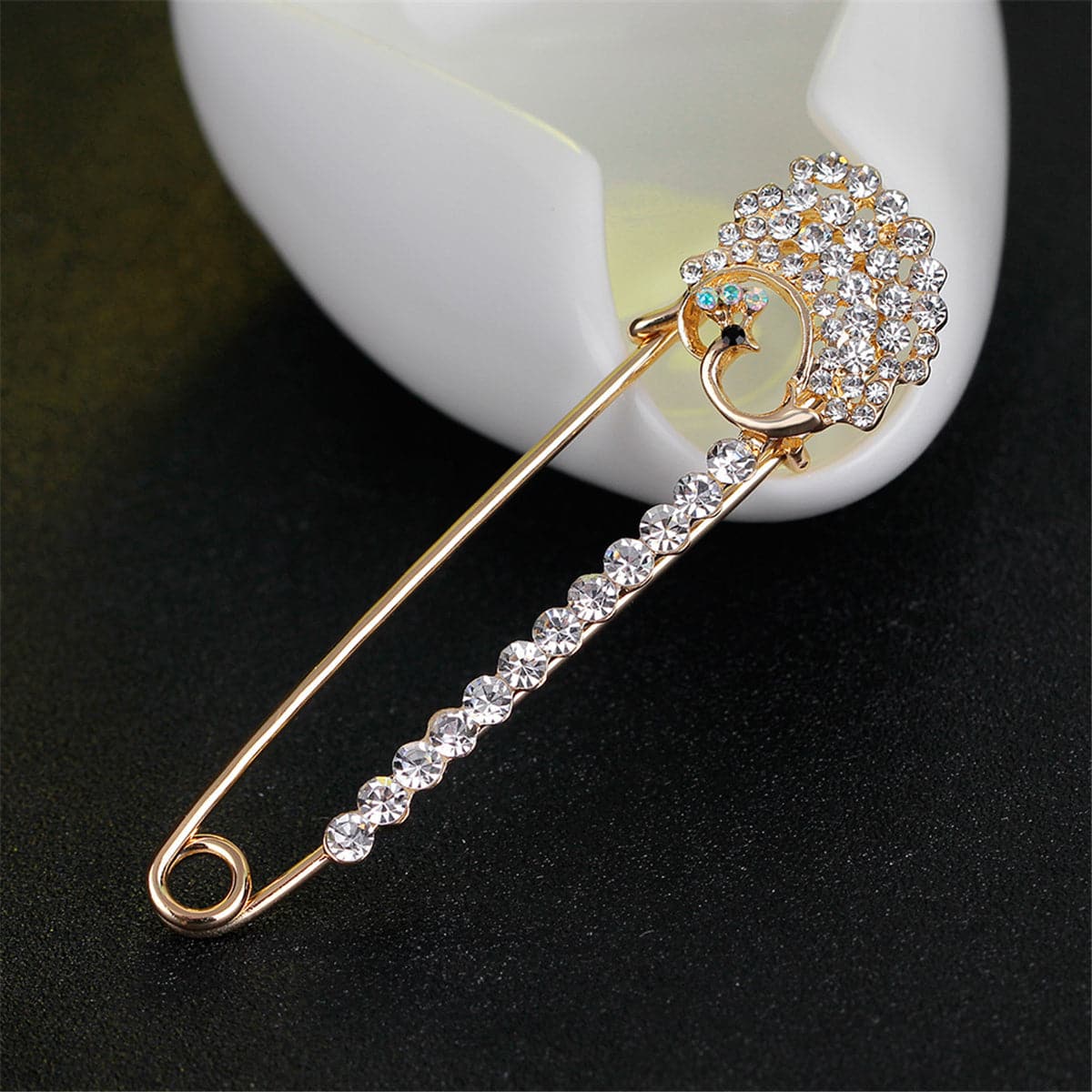 Cubic Zirconia & 18K Gold-Plated Pin Brooch