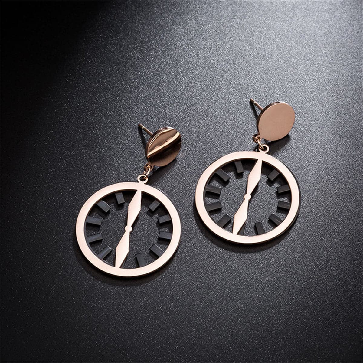 Black & 18K Rose Gold-Plated Clock Drop Earrings