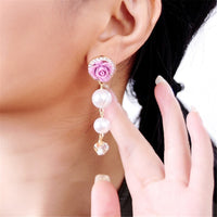 Cubic Zirconia & Pearl Flower Drop Earring