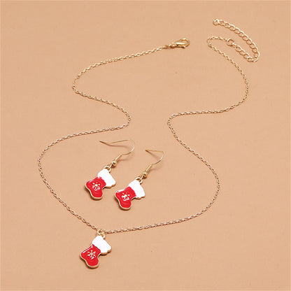 Red Enamel and 18K Gold-Plated Boots Pendant Necklace Set, gold drop earrings for women, vintage-inspired design, styled look