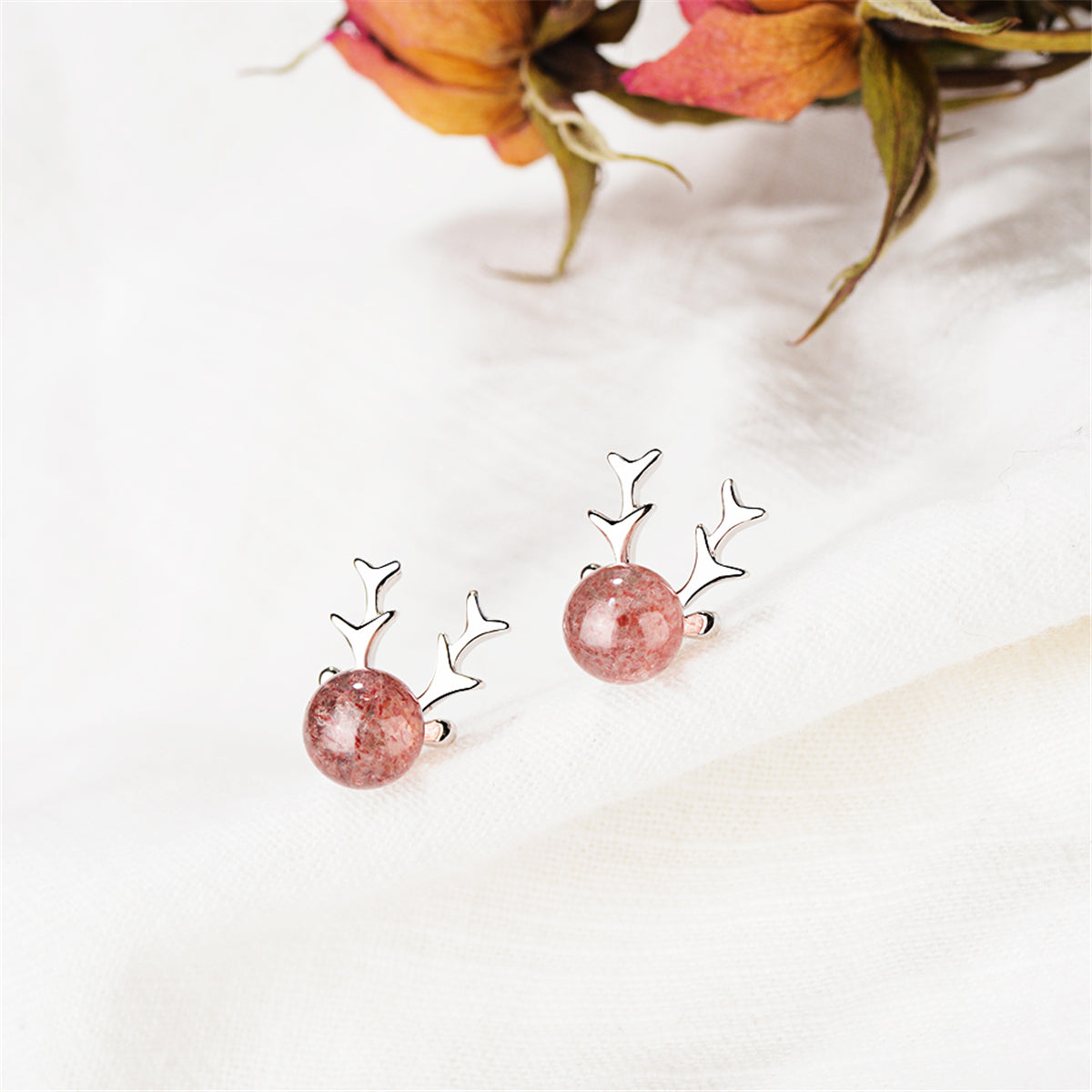 Crystal Deer Antlers Stud Earring, stud earrings for women, dainty minimalist design, side view