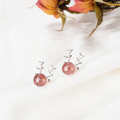Crystal Deer Antlers Stud Earring, stud earrings for women, dainty minimalist design, side view