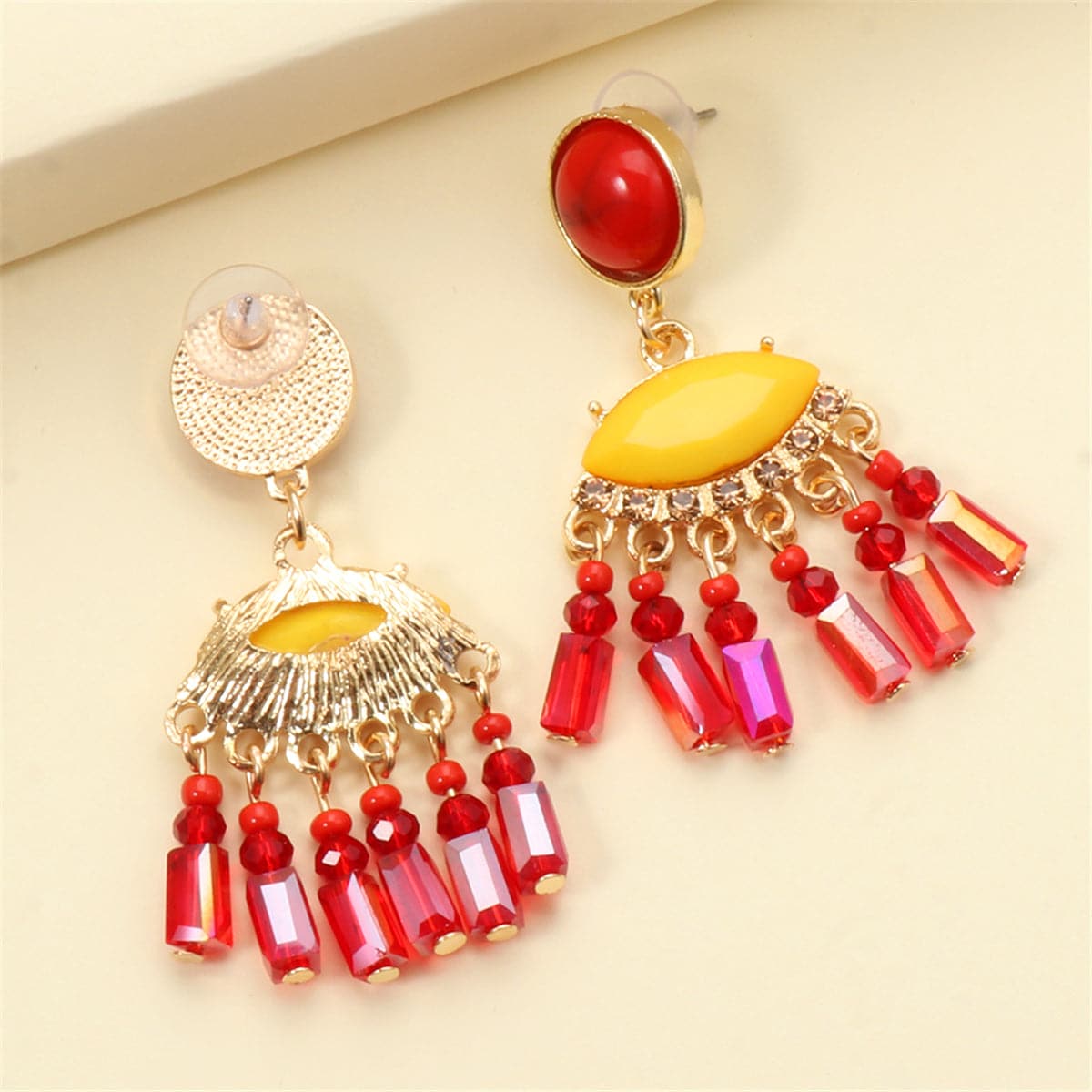 Turquoise and Red Cubic Zirconia Tassel Drop Earrings, drop earrings for women, botanical inspired, lifestyle look