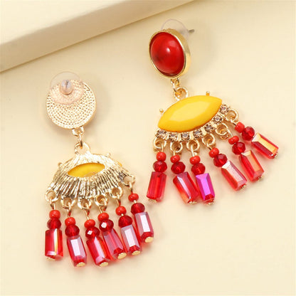 Turquoise and Red Cubic Zirconia Tassel Drop Earrings, drop earrings for women, botanical inspired, lifestyle look
