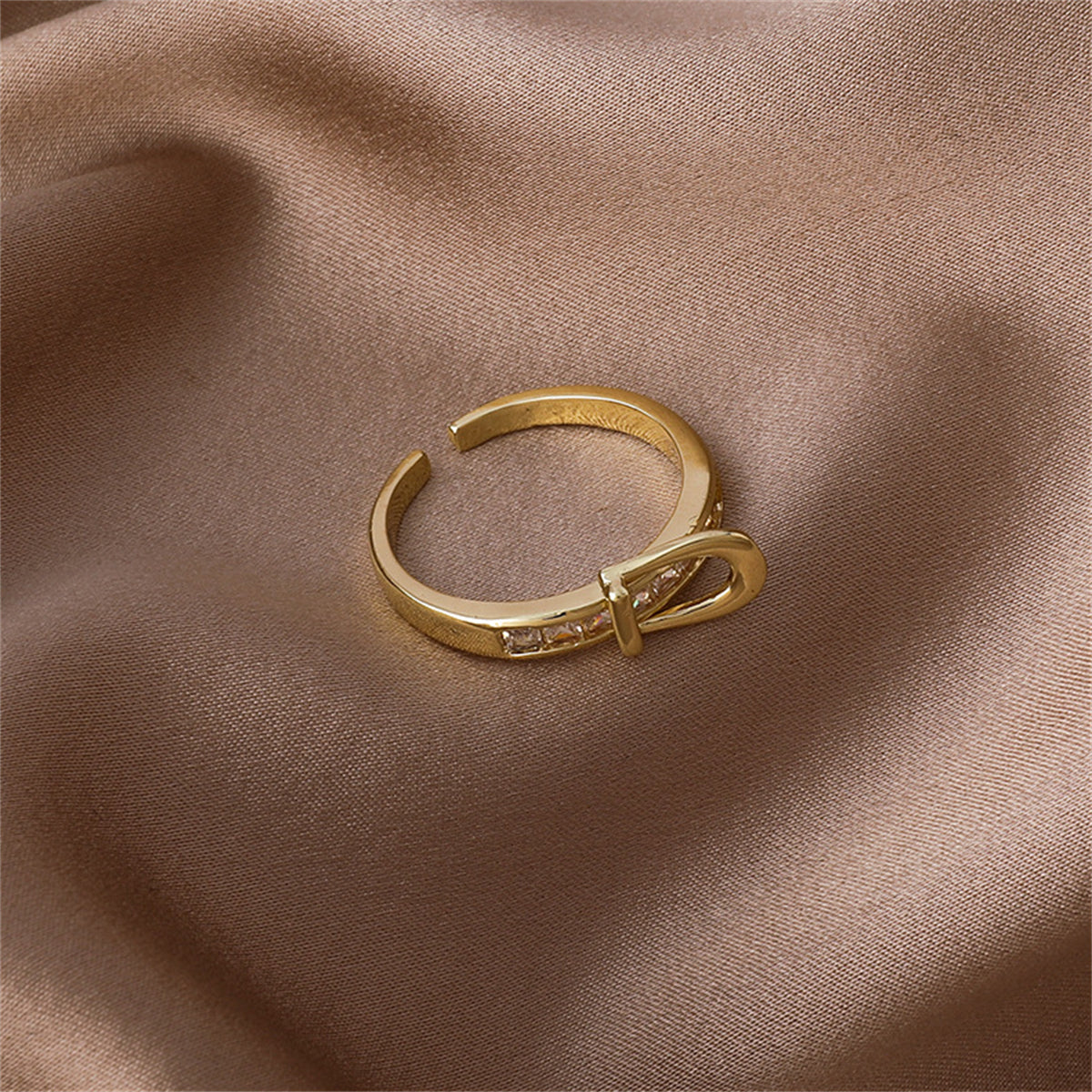 Cubic Zirconia & 18K Gold-Plated Belt Open Ring