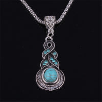 Simulated Turquoise & Silver-Plated Calabash Pendant Necklace