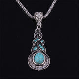 Simulated Turquoise & Silver-Plated Calabash Pendant Necklace