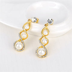 Cubic Zirconia & Pearl Twisted Drop Earrings & Pendant Necklace