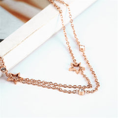 Cubic Zirconia & 18K Rose Gold-Plated Open Star Layered Bracelet