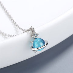 Blue Crystal & Cubic Zirconia Planet Pendant Necklace