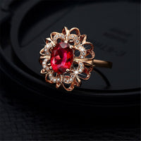 Red Cubic Zirconia & 18k Rose Gold-Plated Flower Club Ring - streetregion